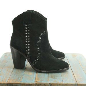 Joie Womens Monte Ankle Boots Western Black Suede Studded Block Heel 39EU - 9US